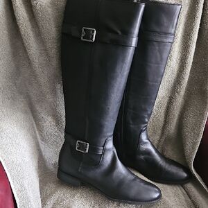 Isaac Mizrahi Black Heeled Boots with Buckle Detail